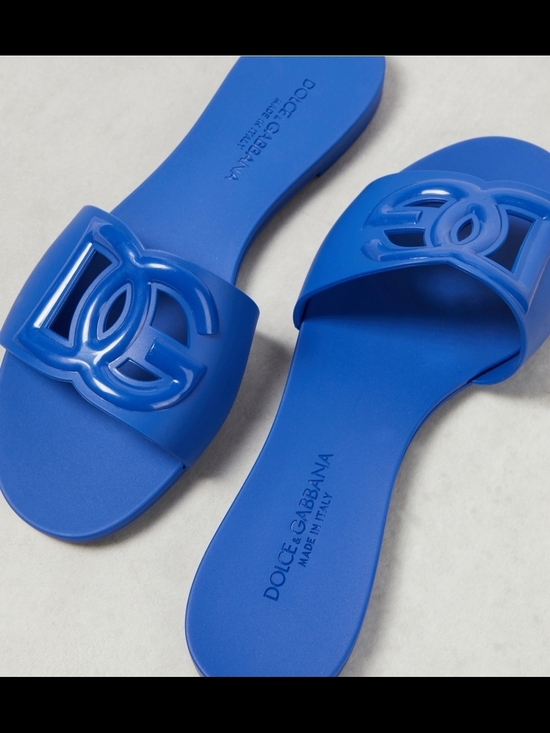 Dolce & Gabbana Shoes - Dolce & Gabbana Royal Blue Logo Slide Sandals